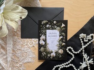 Floral Wedding Invitation with White Editorial Flowers, Editable Digital Download Canva Template