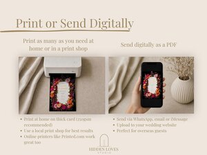 Instructions showing how to print cards at home or send them digitally as a PDF.